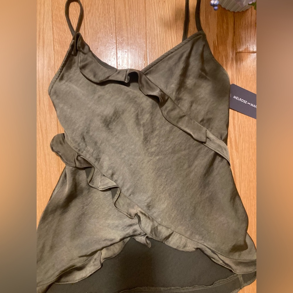 Olive Green Ruffle Camisole Top - Picture 2 of 4